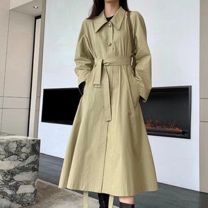 Long sleeve belted cotton trench coat size 36 in green khaki